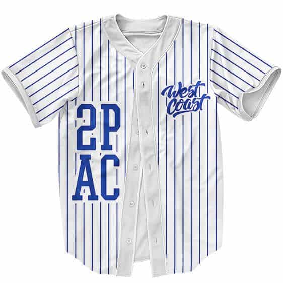 2Pac Shakur Blue on White West Coast Hip Hop Baseball Jersey