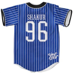 2Pac Shakur White on Blue West Coast Hip Hop Baseball Jersey
