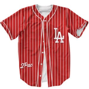 LA Dodgers Logo 2Pac Shakur Hip Hop Dope Red Baseball Jersey