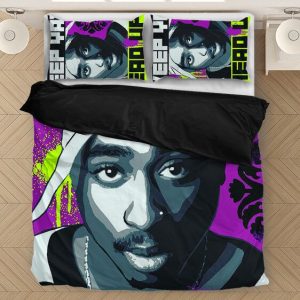 Tupac Shakur Keep Ya Head Up Purple Green Cool Bedding Set