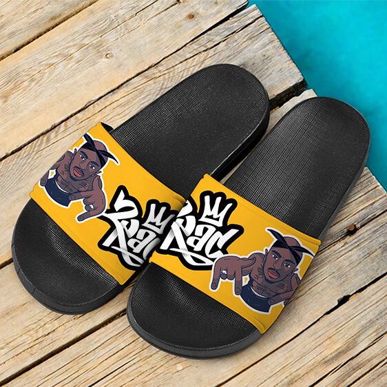 2Pac Amaru Shakur Gangster Rapper Yellow Slide Sandals