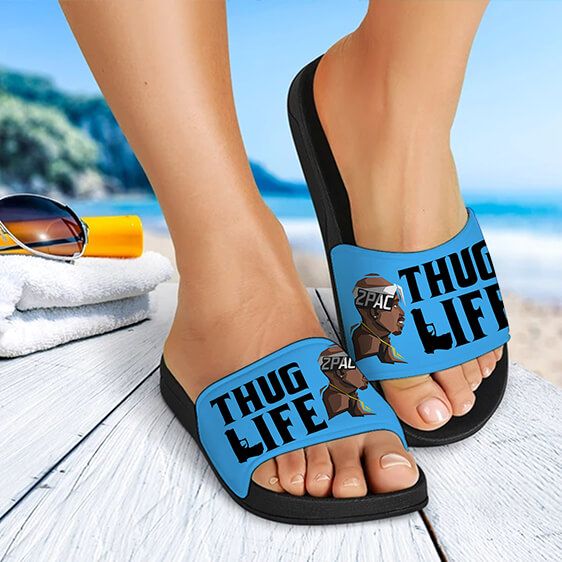 2Pac Amaru Shakur Thug Life Cartoon Art Dope Slide Sandals