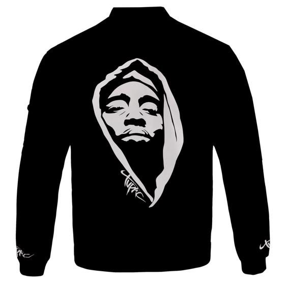 2Pac Face With Hoodie Silhouette Black Bomber Jacket