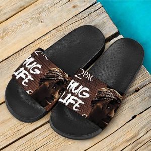 2Pac Makaveli Shakur Thug Life Dope Brown Slide Sandals