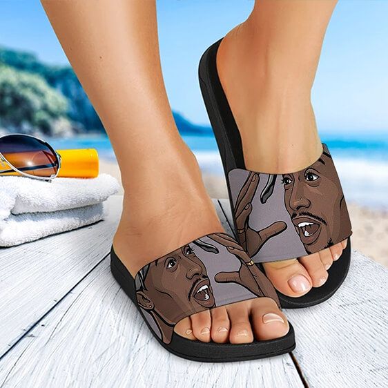 2Pac Shakur Cheerful Expression Art Cool Slide Sandals
