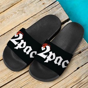 2Pac Shakur Signature Red Bandana Logo Black Slide Sandals