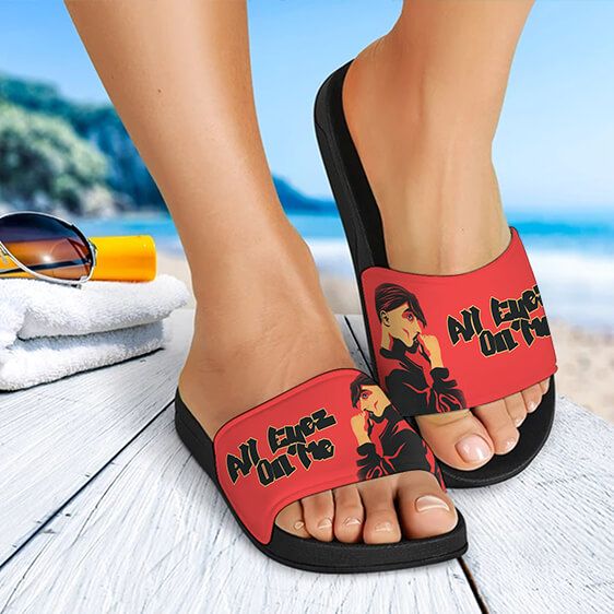 All Eyez On Me Tupac Makaveli Side View Pose Slide Sandals