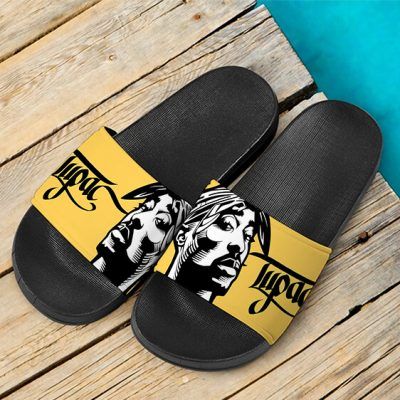 Thug Life Rapper Tupac Shakur Gang Sign White Slide Sandals - Rappers Merch