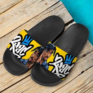 Awesome 2Pac Shakur Iconic Pose Yellow Slide Sandals