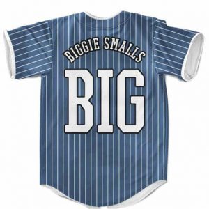 King Biggie Smalls The Notorious BIG Pinstripe Blue MLB Baseball Shirt