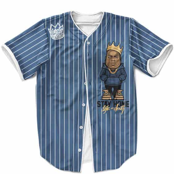 King Biggie Smalls The Notorious BIG Pinstripe Blue MLB Baseball Shirt