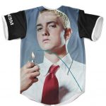 Eminem Holding A Lighter And Bomb Baseball Uniform