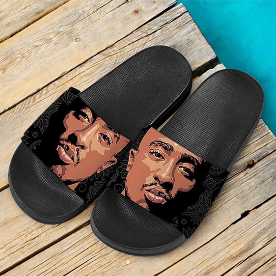 Gangsta Rapper Tupac Makaveli Bandana Pattern Slide Sandals