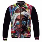 Makaveli Scribbled Face Art Multicolor 2Pac Varsity Jacket