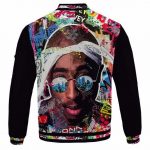 Makaveli Scribbled Face Art Multicolor 2Pac Varsity Jacket