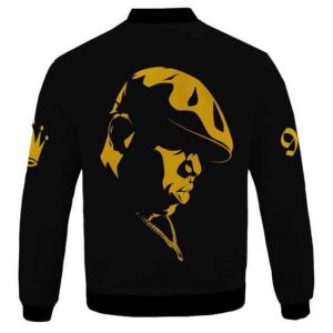 Notorious BIG Tribute Gold Face Silhouette Bomber Jacket