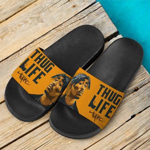 Rap Icon 2Pac Shakur Wearing Bandana Stylish Slide Sandals