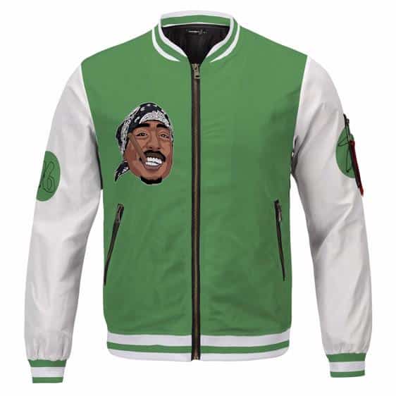 Rap Icon Smoking 2Pac Life Tribute Green Varsity Jacket