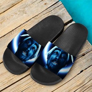Rap Icon Tupac Makaveli Shakur Artwork Blue Slide Sandals