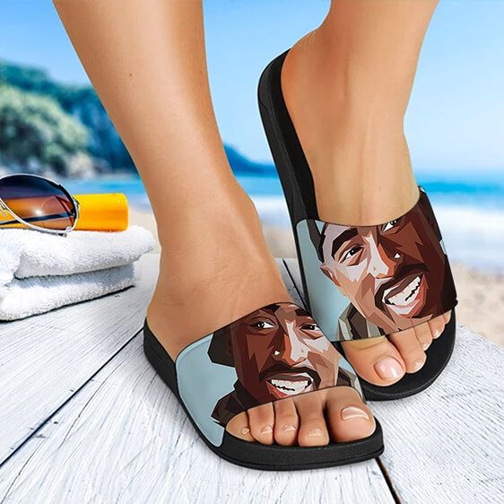 Rap Legend 2Pac Shakur Smiling Tribute Art Slide Sandals