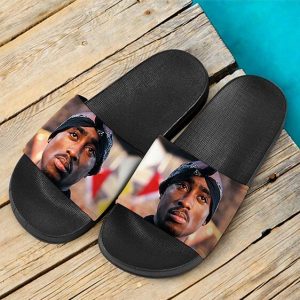 Realistic 2Pac Amaru Shakur Looking Up Awesome Slide Sandals