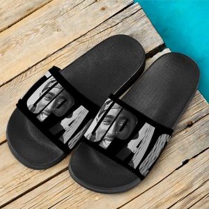 Realistic Tupac Shakur Monochrome Typography Slide Sandals