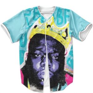 The Notorious BIG Wearing King's Crown Awesome Light Blue Baseball Jersey