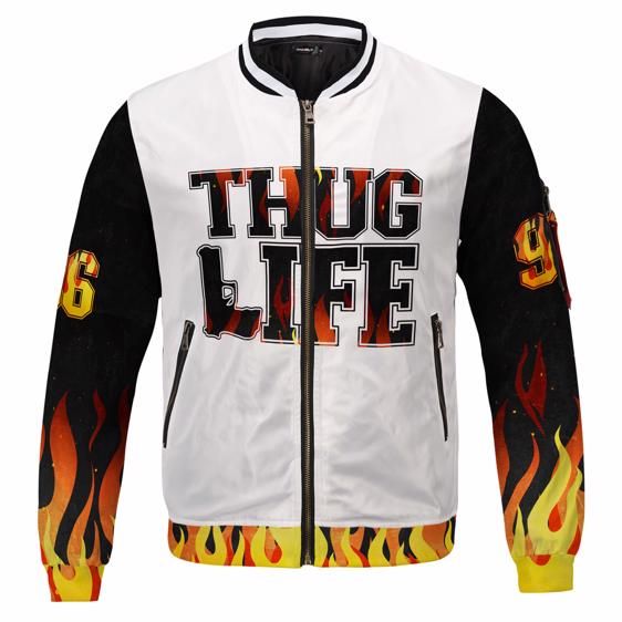 Thug Life Flaming Tribute to Tupac Shakur 96 Varsity Jacket