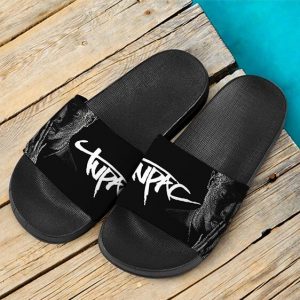 Tupac Amaru Shakur Praying Cool Black and White Slide Sandals
