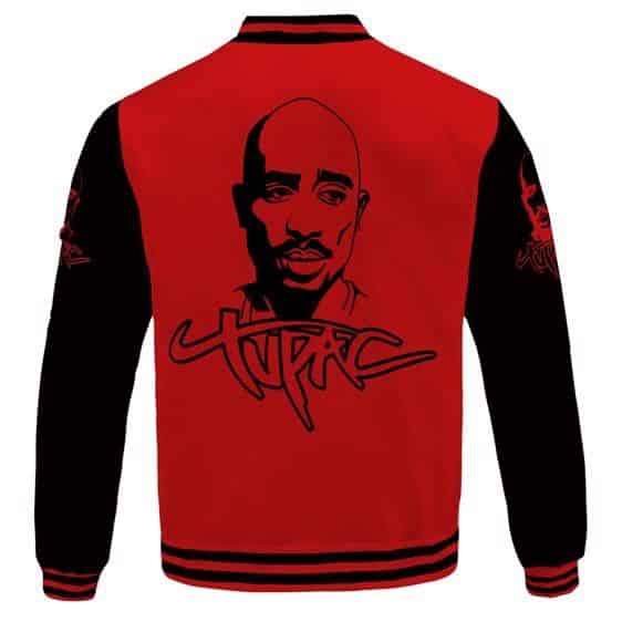 Tupac Makaveli Face And Name Logo Red Varsity Jacket