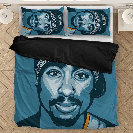 Tupac Makaveli Wearing Bandana And Cap Blue Dope Bedding Set