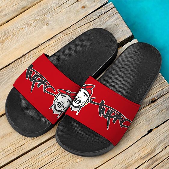 Tupac Makaveli Wearing Bandana Cartoon Awesome Slide Sandals