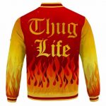 Tupac Shakur Face Logo Flame Pattern Thug Life Varsity Jacket