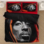 Tupac Shakur Wearing Hoodie Epic Red Orange Bedding Set