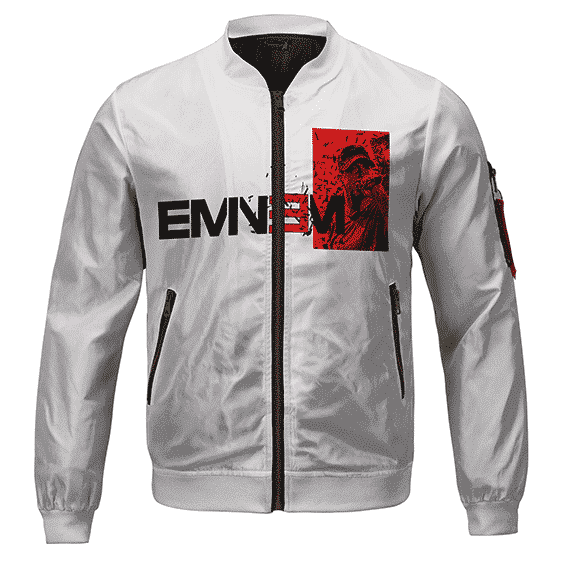 American Rapper Eminem Shattered Artwork White Bomber Jacket