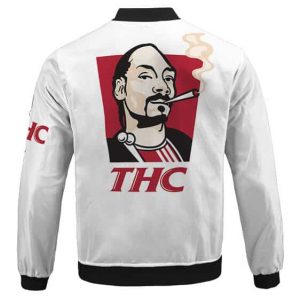 Snoop Dogg Smoking Joint THC Parody White Bomber Jacket