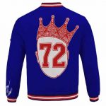 Bad Boy Crowned Face 72 Logo Icon Blue Bomber Jacket