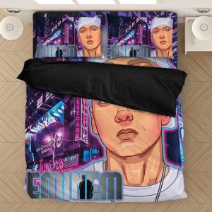 Eminem Stoic Face Art Detroit City Purple Bedding Set