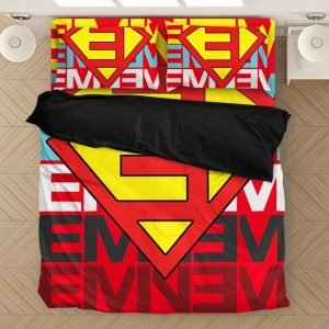 Eminem's Name And Superman Inspired Logo Red Bedding Set