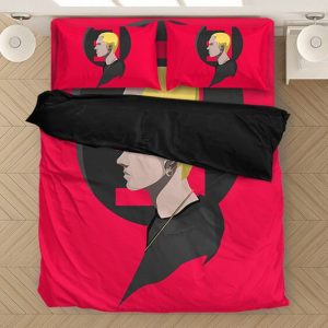 Eminem’s Side View Portrait And Logo Torch Red Bed Linen
