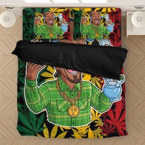 High Snoop Dogg Holding A Bong Rastafari Bedding Set