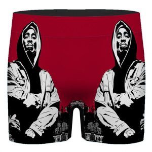 Hip-Hop Rapper Tupac Makaveli Wearing Hoodie Red Men's Brief