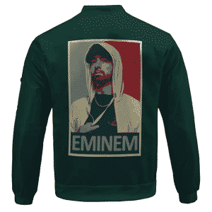 Rap Icon Eminem Wearing Hoodie Portrait Green Bomber Jacket