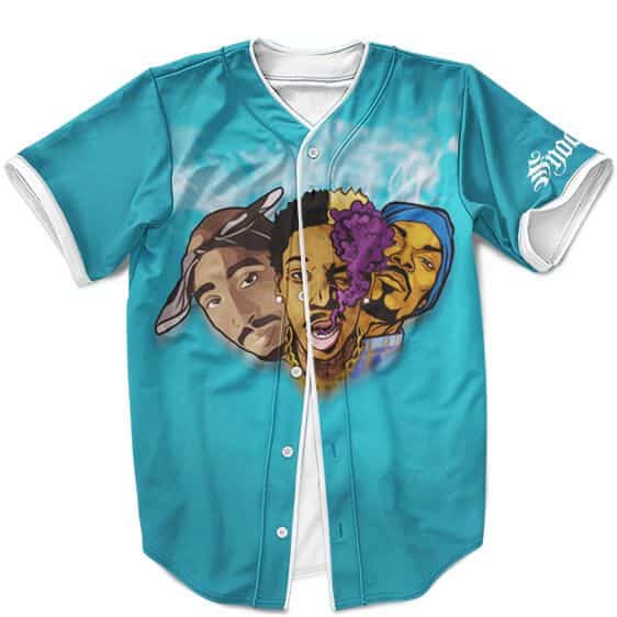 Tupac Wiz Khalifa And Snoop Dogg Blue Green Baseball Shirt