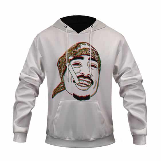 Psychedelic Smoking Tupac Shakur Glitch Art White Hoodie