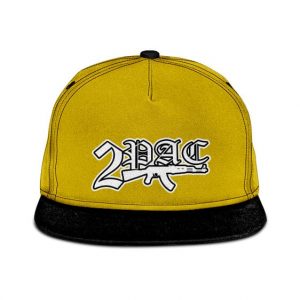 2Pac AK47 Tattoo Minimalist Logo Yellow Snapback Hat