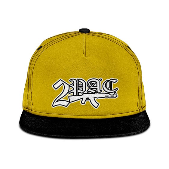 2Pac AK47 Tattoo Minimalist Logo Yellow Snapback Hat