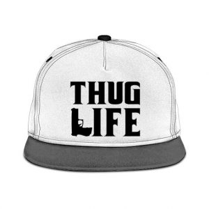 Tupac Makaveli Thug Life Gun Logo White Snapback Cap