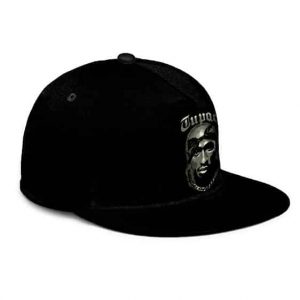 West Coast Rap Icon Tupac Head Logo Black Snapback Cap