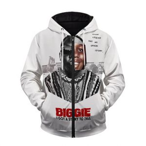 I Got A Story To Tell Biggie Smalls White Zip-Up Hoodie